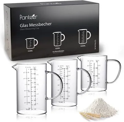 Produktbild von Famanu Messbecher Set – 3 hochwertige Becher aus Borosilikatglas