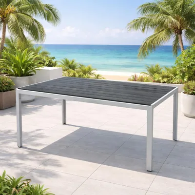 XL Polywood Gartentisch Aluminium Silber / grau 180x90cm