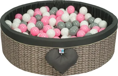 Zdjęcie produktu dla H&F Heimtextilien basen z piłeczkami | basen z piłeczkami dla dzieci 98x30cm | 200 sztuk ∅ 7cm piłeczki różowe do basenu z piłeczkami | kolor: imitacja wikliny