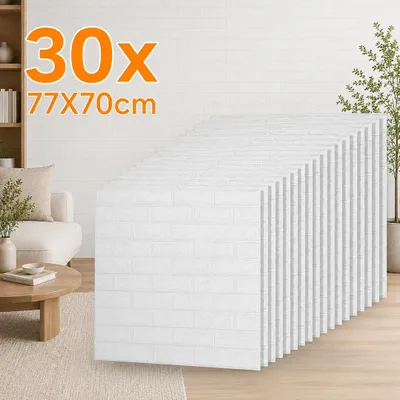 Produktbild von Ikodm 30 Stück 3D Wandsticker selbstklebend Weiß PE Schaumstoff 77x70cm für Wohnzimmer Schlafzimmer Küche Bad