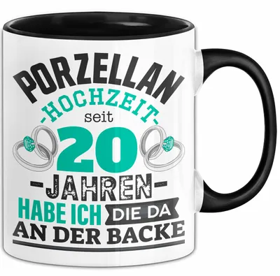 Produktbild von Pozellanhochzeit Tasse Geschenk Dornenhochzeit Geschenkidee Ehemann Ehefrau 20 Jahre Becher (Schwarz)