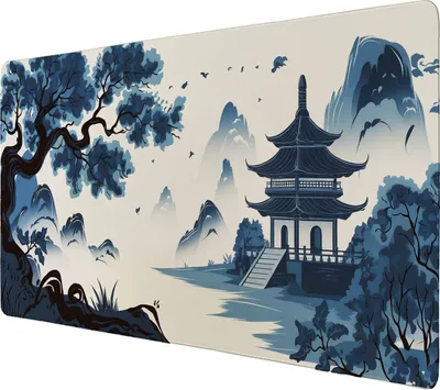 Produktbild von Traditionelle Asiatische Pagode Schreibtischunterlage 69x31cm XXL Mauspad -