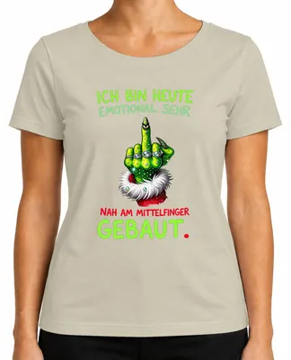 Imagen del producto de Camiseta para mujer con el texto "Estoy de mal humor hoy. ¡Maldito Grinch! Navidad", color natural, talla L