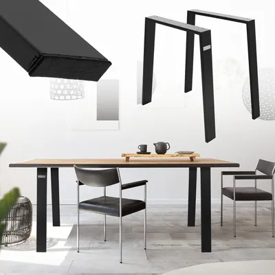 Obrázok produktu pre ML-Design sada 2 stolových behúňov Loft, 75x72 cm, čierna, profil 8x2 cm, z ocele, priemyselný dizajn, tvar U, kovový rám stola scandic