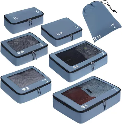 Zdjęcie produktu dla Kostki pakujące 7 szt, walizka, materiał z recyklingu, niebieski, do podróży