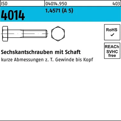 Produktbild von Reyher  Sechskantschrauben ISO 4014 1.4571 M 10x60 A 5 (50 Stück)