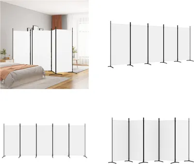 Produktbild von vidaXL 5 tlg. Paravent Weiß 433x180 cm Stoff - Raumteiler - Paravent - Raumtrenner - Trennwand
