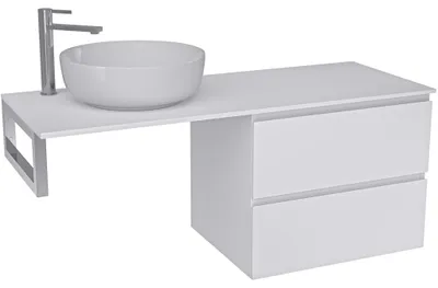 Obrázek produktu pro CERANO - Koupelnová skříňka Carole - bílá matná + deska pod umyvadlo Navira Slim - 18 mm + konzole chrom - 120x46x49,8 cm