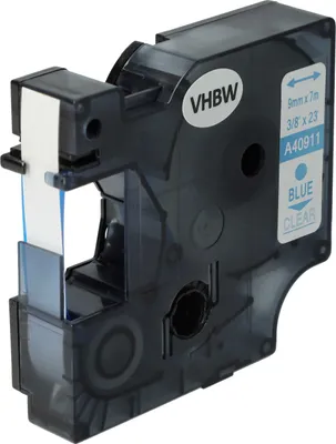 Produktbild von vhbw Schriftband-Kassette kompatibel mit Dymo LabelWriter Duo 400, Duo, Duo 450 Etiketten-Drucker 7m x 9mm Blau auf Transparent