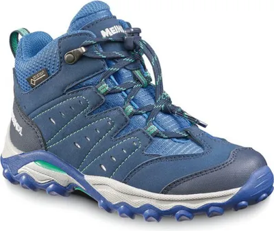 A single blue hiking boot is shown against a white background.
