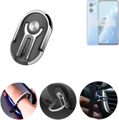 Produktbild von K-S-Trade 3in1 Smartphone-Ring Handy-Ring kompatibel mit Oppo Reno7 5G Fingerhalterung  Handyring Tischständer Lüftungsgitter-Halterung Tisch