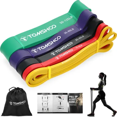 Produktbild von TOMSHOO 4-teilige Pull-Up-Unterstš¹tzungsb?nder Stellen Sie Widerstandsschleifenb?nder ein. Powerlifting Workout š¹bungs-Stretchb?nder mit Tragetasche