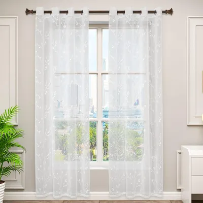 Produktbild von 2 Transparente Vorhänge mit Ösen - Leinenlook, 140x225 cm, Weiß