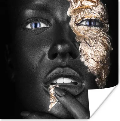 Produktbild von MuchoWow® Poster Frau - Gold - Blau - Schwarz 75x75 cm - Wand Dekoration