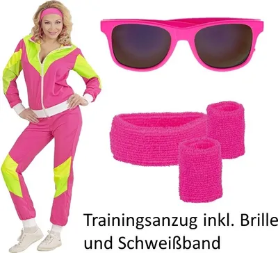 Produktbild von Uni Kostüm 80er Jahre Trainingsanzug Gr. S- 3XL mit Brille + Schweißbänder L - 175-182cm