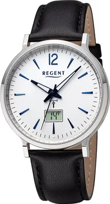 Produktbild von Regent Leder Herren Uhr Armbanduhr Quarz schwarz Funkuhren D2URFR286