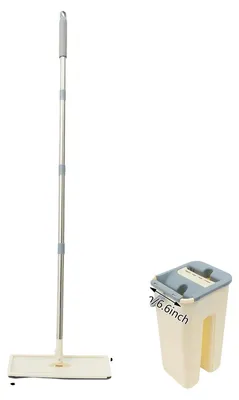 Immagine prodotto di Mocio piatto, 10 dischetti lavabili, secchio a doppio serbatoio da 8 litri, color beige