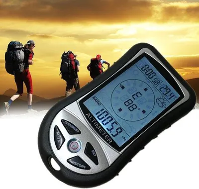 Produktbild von 8-fach Handkompas, Höhenmesser, Thermometer und Barometer für Außenfischen (Batterien nicht inklusive)