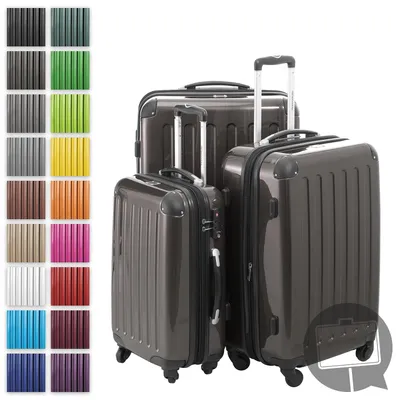 Immagine prodotto di HAUPTSTADTKOFFER - Alex - set di valigie 3 misure trolley a guscio rigido espandibile, 4 ruote, set di valigie da viaggio a guscio rigido lucido, valigie da viaggio espandibili, grafite