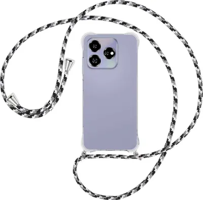 Produktbild von Handykette Backcover-Schutzhülle mit Band (Metall silberfarben) für ZTE Axon 60 4G/Blade V60 4G - schwarz/grau/weiß