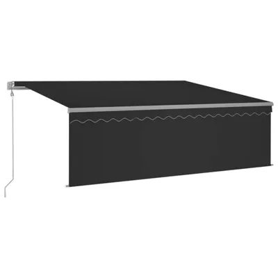 A black retractable awning is shown against a white background.