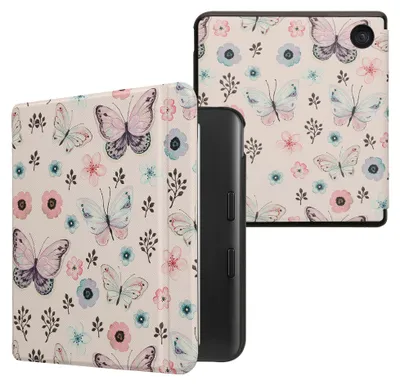 Produktbild von kwmobile Schutzhülle für Kobo Kobo Libra Colour / Tolino Vision Color Hülle - eReader Flip Case mit Auto Sleep Funktion - Schmetterlingsanemone mit