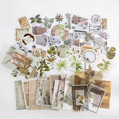 Produktbild von Vintage Sticker Set 60 Stück – Scrapbooking & Junk Journal Deko
