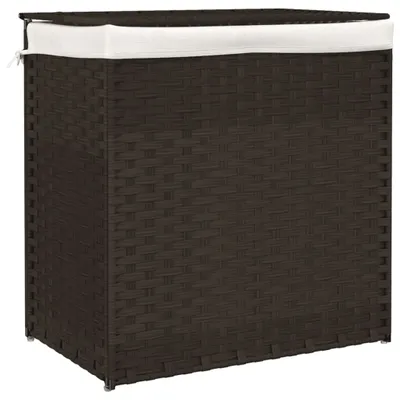 Produktbild von vidaXL Wäschekorb mit 2 Fächern Dunkelbraun 53x35x57 cm Poly Rattan