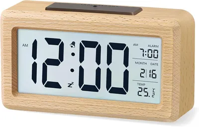 Zdjęcie produktu dla Cyfrowy budzik, drewniany zegar nocny z dużym wyświetlaczem LCD