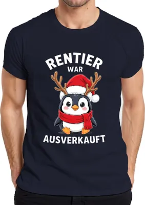 Produktbild von Rentier war t Weihnachten süßer Pinguin Santa Hut Herren T-Shirt, Navy, XXL