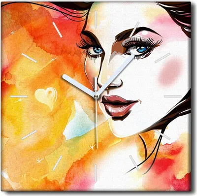 Produktbild von Coloray Uhr auf Leinwand 30x30 cm Wand Uhr Dekoration Wohnzimmer Segeltuch weiße Zeiger -Aquarellmädchen