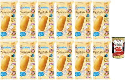 Produktbild von Mulino Bianco PlumCake Classico 12x330g – Italienische weiche Kuchensticks einzeln verpackt, ohne Palmöl, ideal Frühstück & Snack + Italian Gourmet polpa