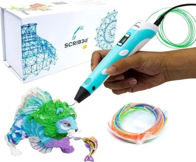 Image de SCRIB3D P1 Stylo d'impression 3D avec indicateur - Contient un stylo 3D, 3 couleurs de départ de filament PLA, un livre de gabarits + un guide de projet et un chargeur de batterie