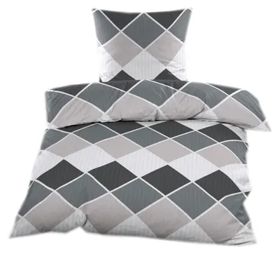 Produktbild von Seersucker Bettwäsche 135x200 mit Reißverschluss - Grau Beige Karomuster