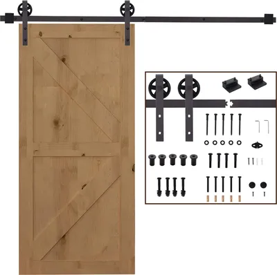 Produktbild von Gleitschienen-Bausatz für Schiebetür, inkl. Schienen, Rollen, Bodenstopper, 183 cm, bis 100 kg belastbar, Dunkelbraun