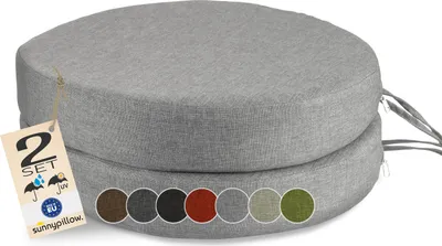 Produktbild von sunnypillow 2er Set Stuhlkissen Rund Ø 40 cm, wasserdicht UV-lichtecht, 7cm dick - Outdoor Polsterauflage mit Bändern - Auflage für Stühle,Bänke - Sitzkissen Stuhlauflage für Haus und Garten - Grau