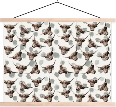 Produktbild von MuchoWow® Textilposter Schottisches Hochlandrind - Kuh - Tiere 120x90 cm mit holzfarbenen Rahmen - Magnetisch