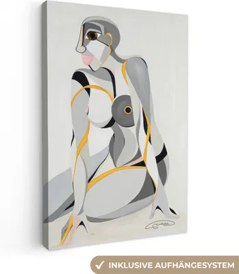 Zdjęcie produktu dla OneMillionCanvasses® - Obraz na płótnie - 90x140 cm, Kobieta - Abstrakcja - Żółty - Sztuka, Dekoracja ścienna - Zdjęcie na płótnie - Obraz na drewnianej ramie - Dekoracja ścienna - Sypialnia