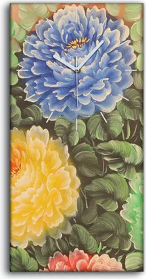 Produktbild von Leinwand Uhr Küche Wohnzimmer Bild 30x60 Chrysanthemenblüten auf einer Wiese - weiße Hände