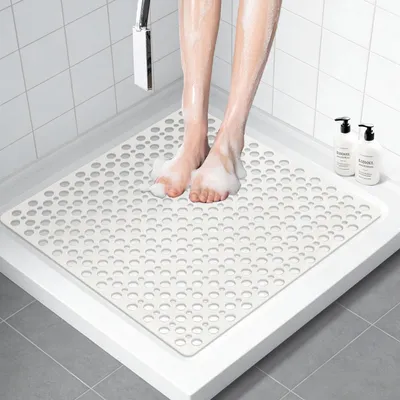 Immagine prodotto di Tappetino antiscivolo per doccia, 70x70 cm, in TPE bianco, con ventose e fori di scarico