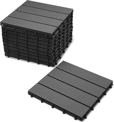 Produktbild von WPC Fliesen für Garten, Balkon und Terrasse, 11er Set für 1 m², anthrazit, Kunststoff-Klickfliese