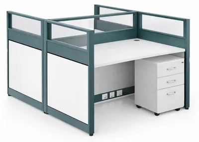 Produktbild von Modulares Büroarbeitsplatzsystem mit Glasrahmen und Rollcontainer