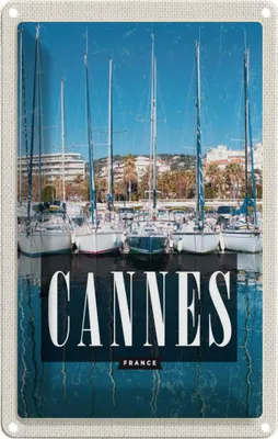 Produktbild von vianmo Blechschild 18x12 cm Retro Cannes France MeerJacht Bildmotiv Reisemotiv Abenteuer Reisen Urlaub