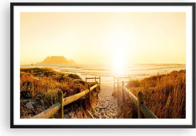 Produktbild von Gerahmtes Poster - Schwarzer Rahmen - Sonnenaufgang Welle Insel Meer - 91,5x61 cm - Wand Bild - Wanddeko - Wandbilder - Wandposter - Bilderrahmen - Bilder - Kunstdruck - Wandbild - P2BAA91x61-3164