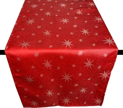 Produktbild von DecoHomeTextil Polyester Sterne Tischdecke Tischläufer Glitzer Tafeldecke Pflegeleicht Rot Gold Läufer 40x140 cm