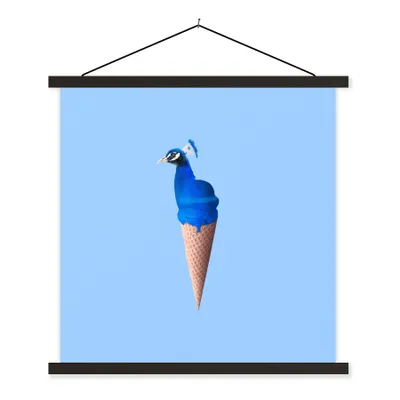 Produktbild von MuchoWow® Textilposter Pfau - Eistüte - Eiscreme - Blau - Vogel 60x60 cm mit schwarzem Rahmen - Posteraufhänger