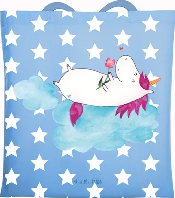 Produktbild von Mr. & Mrs. Panda Tote Bag Einhorn Verliebt - Sky Blue - Geschenk, Stoffbeutel, festivaltasche, Wolke, Unicorn, Einhörner, Tragetasche, Tasche, Beutel, Liebe, Freundin