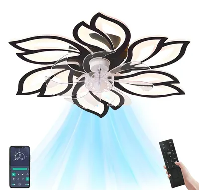 Obrázok produktu pre Stropný ventilátor s osvetlením – plochý stropný ventilátor s priemerom 65 cm – tichý chod – 6 rýchlostí – časovač – diaľkové ovládanie – čierna farba