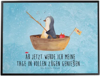 Produktbild von Mr. & Mrs. Panda schreibtischunterlage Pinguin Angelboot - Eisblau - Geschenk, Leben, tischauflagen, Schreibunterlage, Optimistisch, schreibtischunterlagen, Liebeskummer
