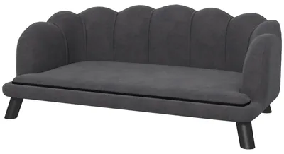 Produktbild von Hundesofa Hundecouch mit Rückenlehne, waschbarer Bezug, Haustiersofa mit 28D Schaumstoff-Kissen und Holzbeinen, Katzensofa für mittelgroße Hunde unter 25 kg, Dunkelgrau, 98,5 x 60,5 x 35,5 cm
